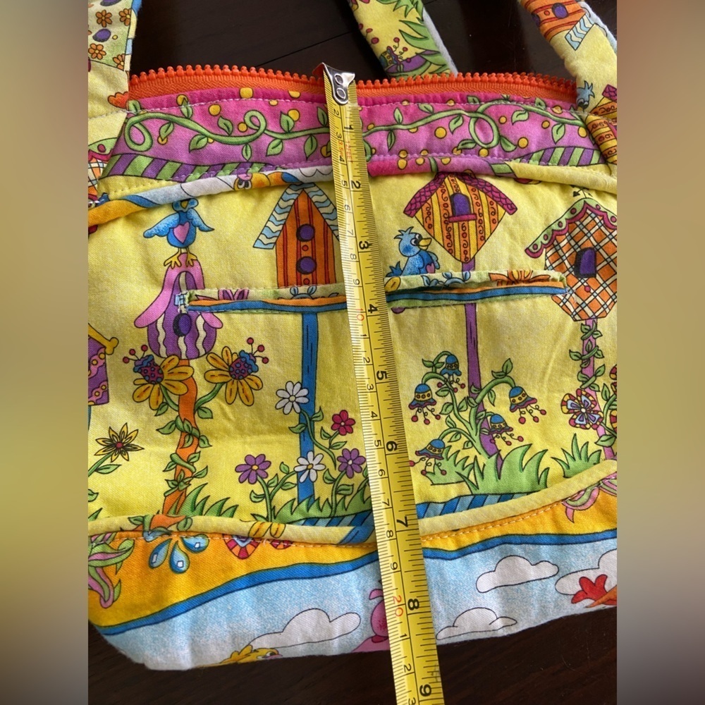 Colorful Bird & Flower Handmade Purse Whimsical Quilted Cotton - Picture 10 of 11